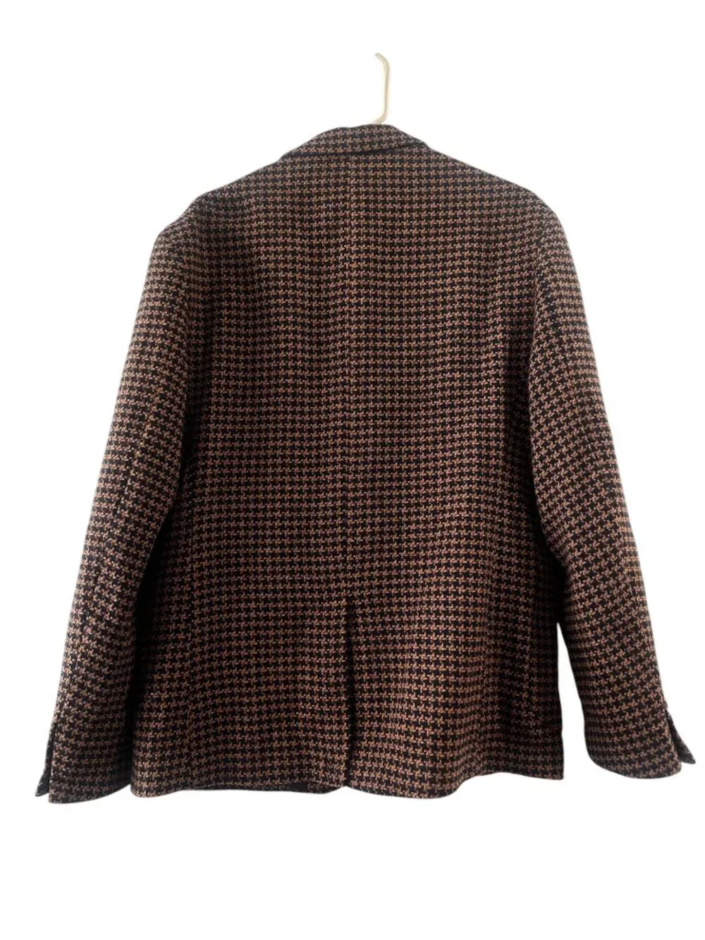 Zara Houndstooth Single Breasted Blazer Mens XL Brown Wool Blend Office Preppy